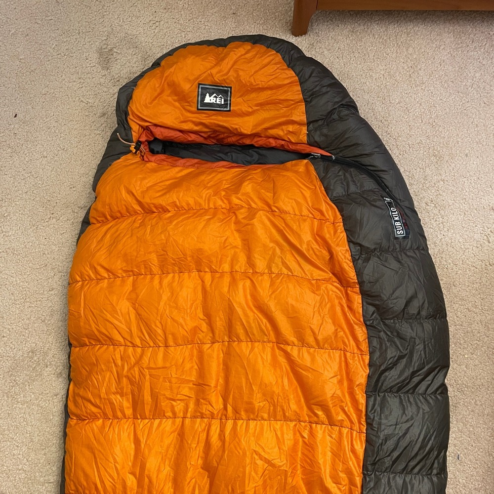REI Sub Kilo Sleeping Bag Orange 750 Fill Goose Down 20 F Degree Lightweight